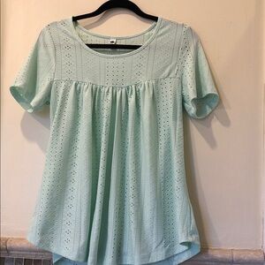Chic Mint Green Eyelet Blouse
